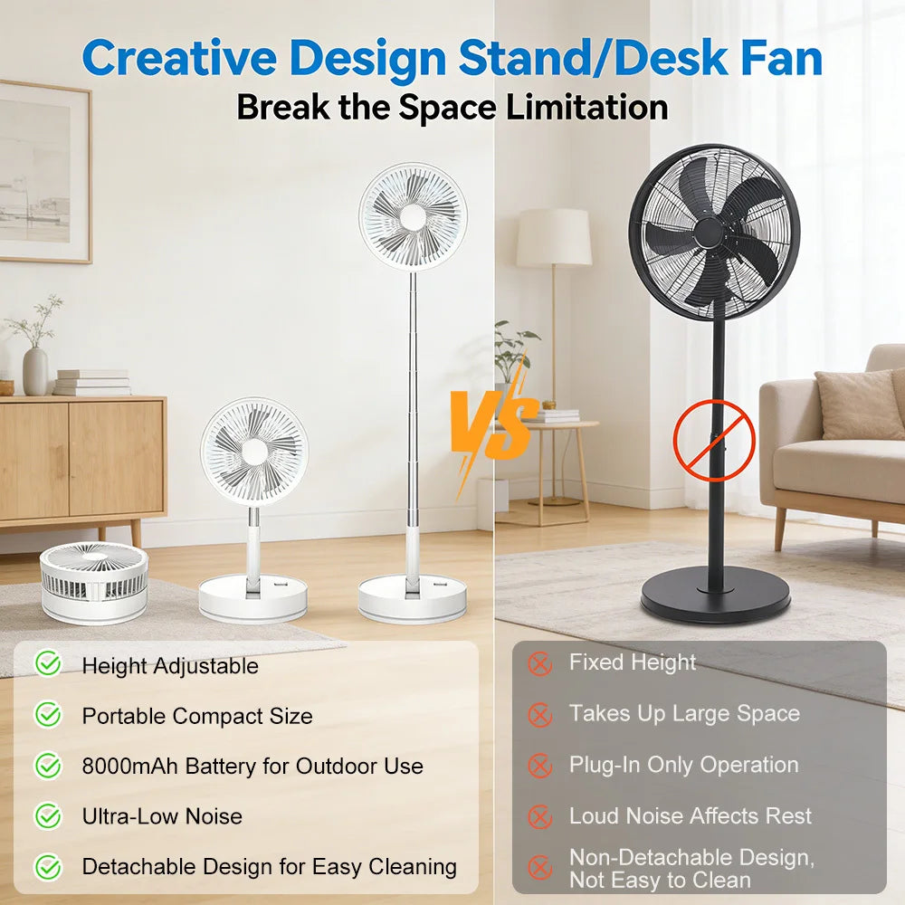 9" Portable Desk Fan with 8000mAh Rechargeable Battery, 4 Speed Settings,Ultra-Quiet, Oscillating Desktop Fans, for Home Officek