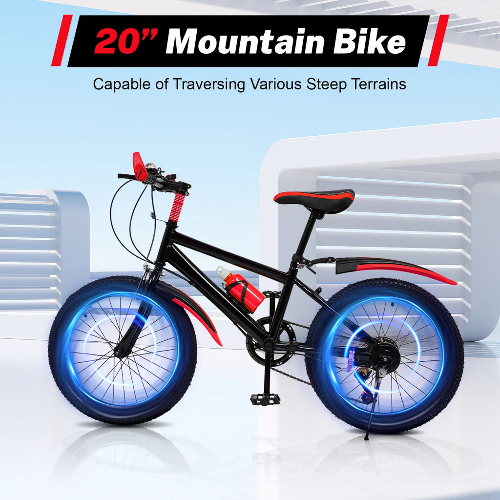 20 Inch Kids Bike Children Bicycle for Boys Girls Ages 8-12 Years Old, MTB Mountain Bike 7 Speed City Bike, GREEB/RED