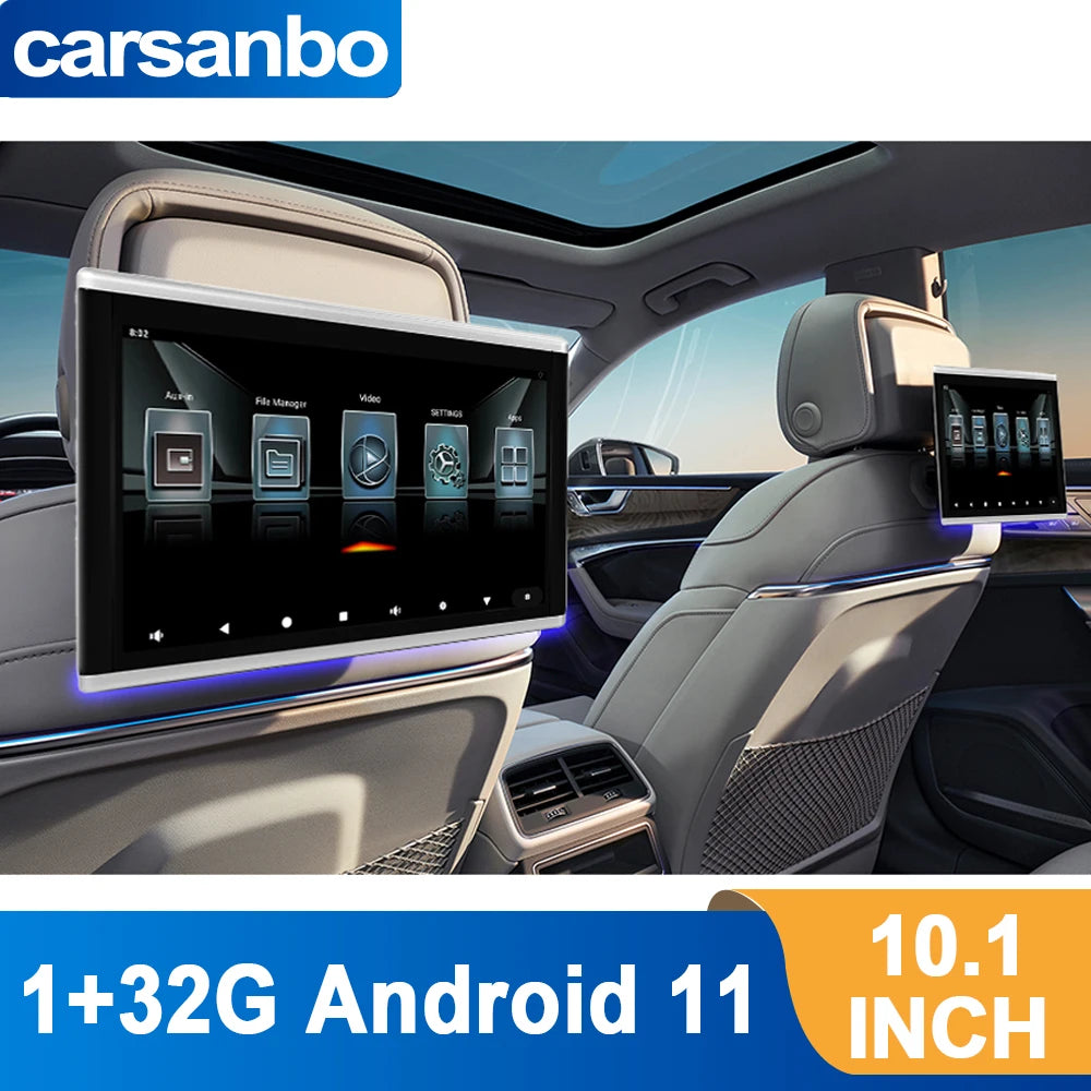 Carsanbo 10,1" Auto-Kopfstützenmonitor – Android 11, 1080P IPS Touch, 73 Auto-Logos