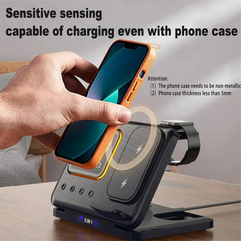 5-in-1 Charging Station — LED Clock, Fast Charge