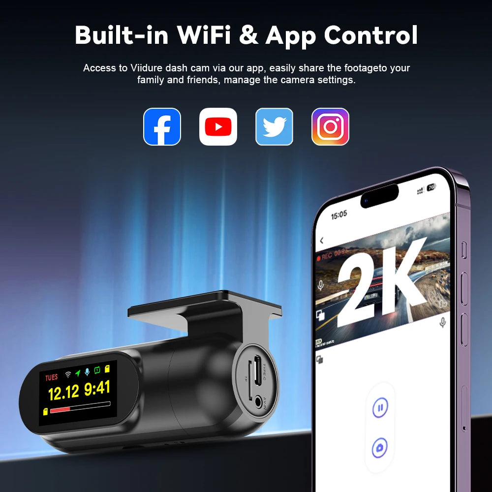 Kocam 2K Dash Cam — WiFi, GPS, Night Vision