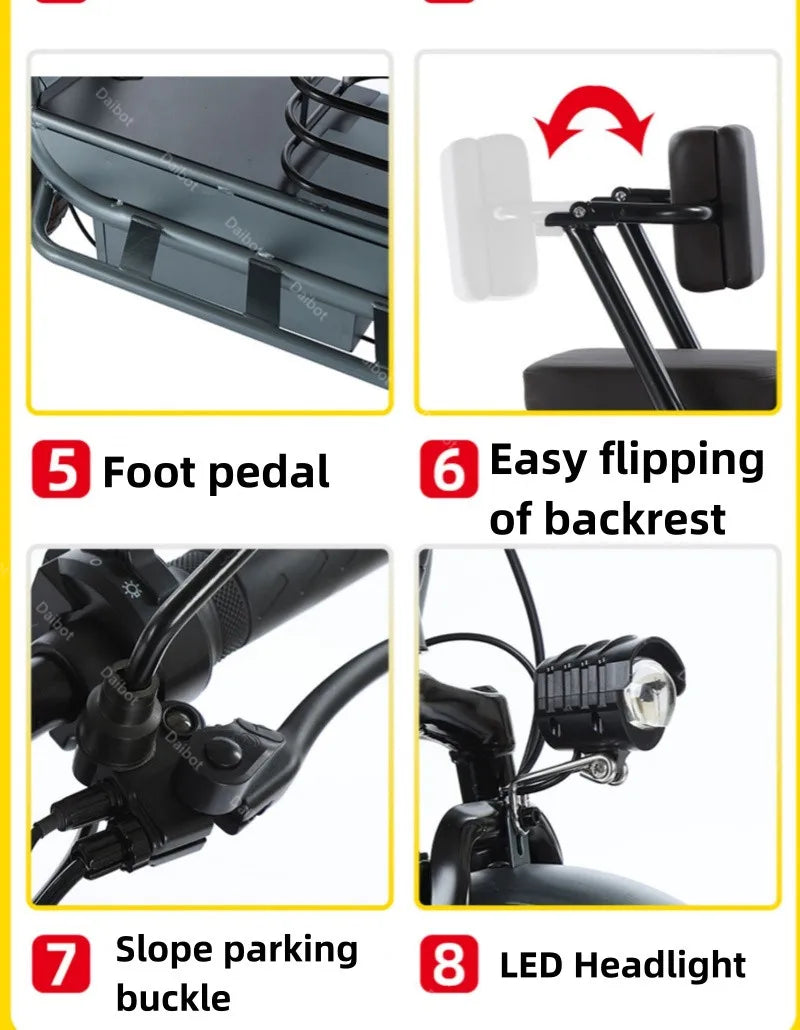 Powerful Parent Child Adult Electric Tricycle 3 Wheel For Elderly 2 Seat 800W Battery Removable Long Range Electric Scooter 60KM