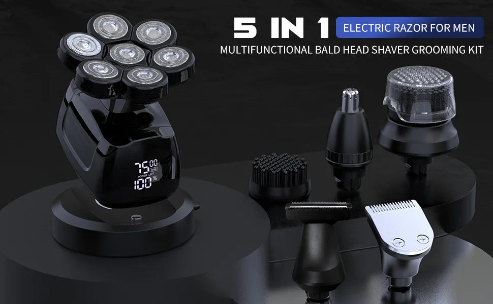 SEJOY Multifunctional 7D Head Shavers for Bald Men 6-in-1 Electric Razor with Nose Hair Trimmer Waterproof Mens Grooming Kit