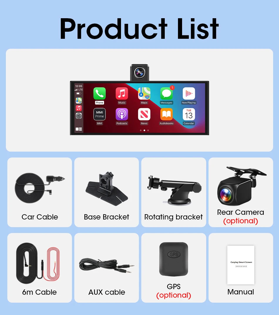 4K Dash Cam — Wireless CarPlay, Dual Lens