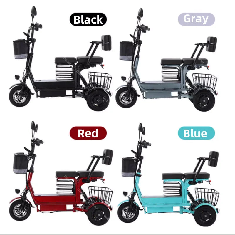 Powerful Parent Child Adult Electric Tricycle 3 Wheel For Elderly 2 Seat 800W Battery Removable Long Range Electric Scooter 60KM