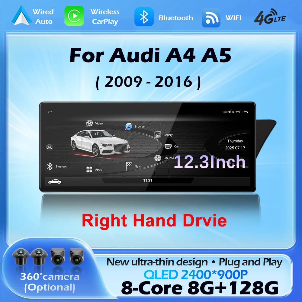 Audi A4/A5 Android 16 — Wireless CarPlay, QLED