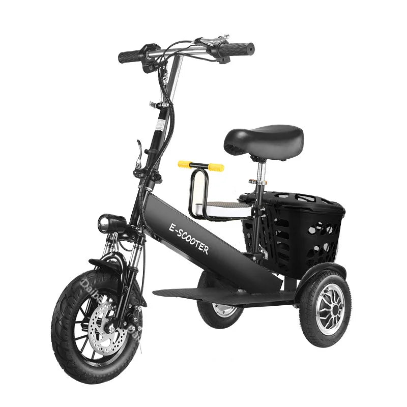 Foldable Mini Electric Tricycle For Woman with toddler seat 500W 36V lightweight Three Wheels Electric Scooter For Adults Basket