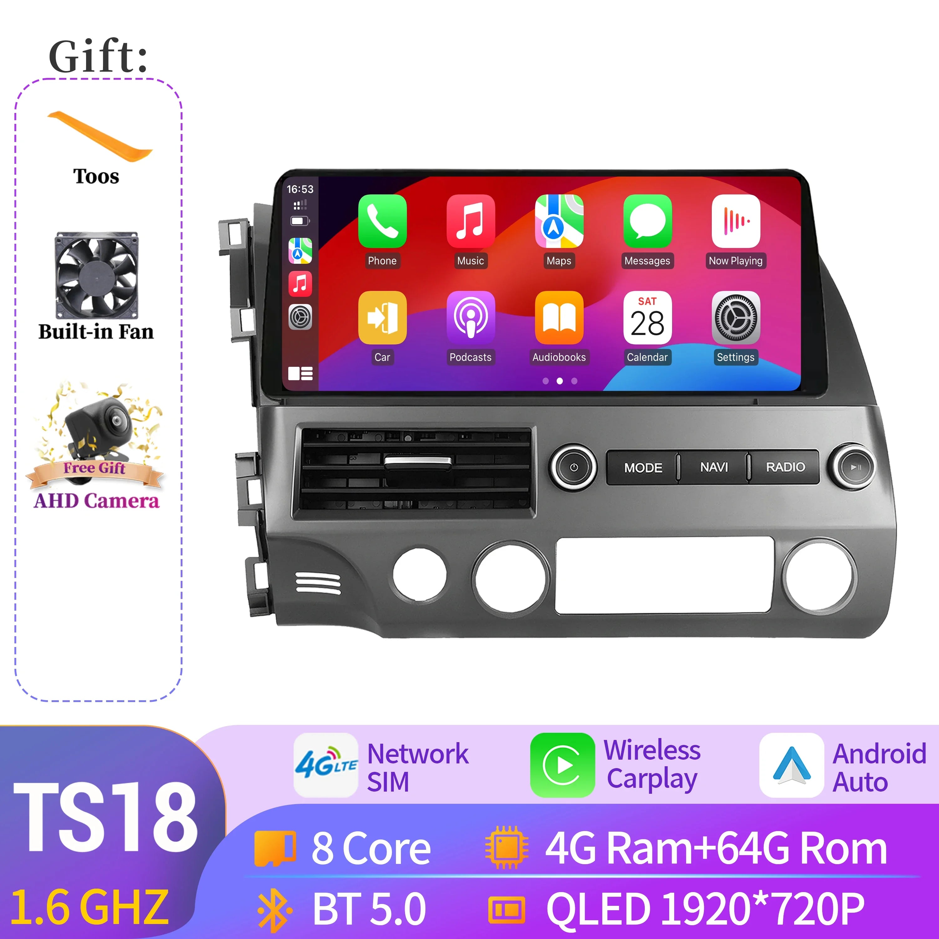 12.3" Android Radio — Honda Civic, CarPlay