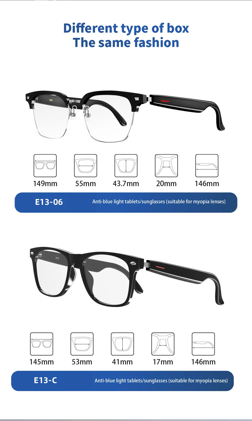 SENBONO E13 Smart Glasses — Blaulichtfilter, polarisiert, integriertes Mikrofon und Lautsprecher