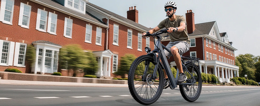 Adult electric bike with a 500W motor, 26x1.95 anti-slip tyres, a 36V 10.4Ah removable battery, a 7-speed gear system, and unisex pedal-assisted electric bike