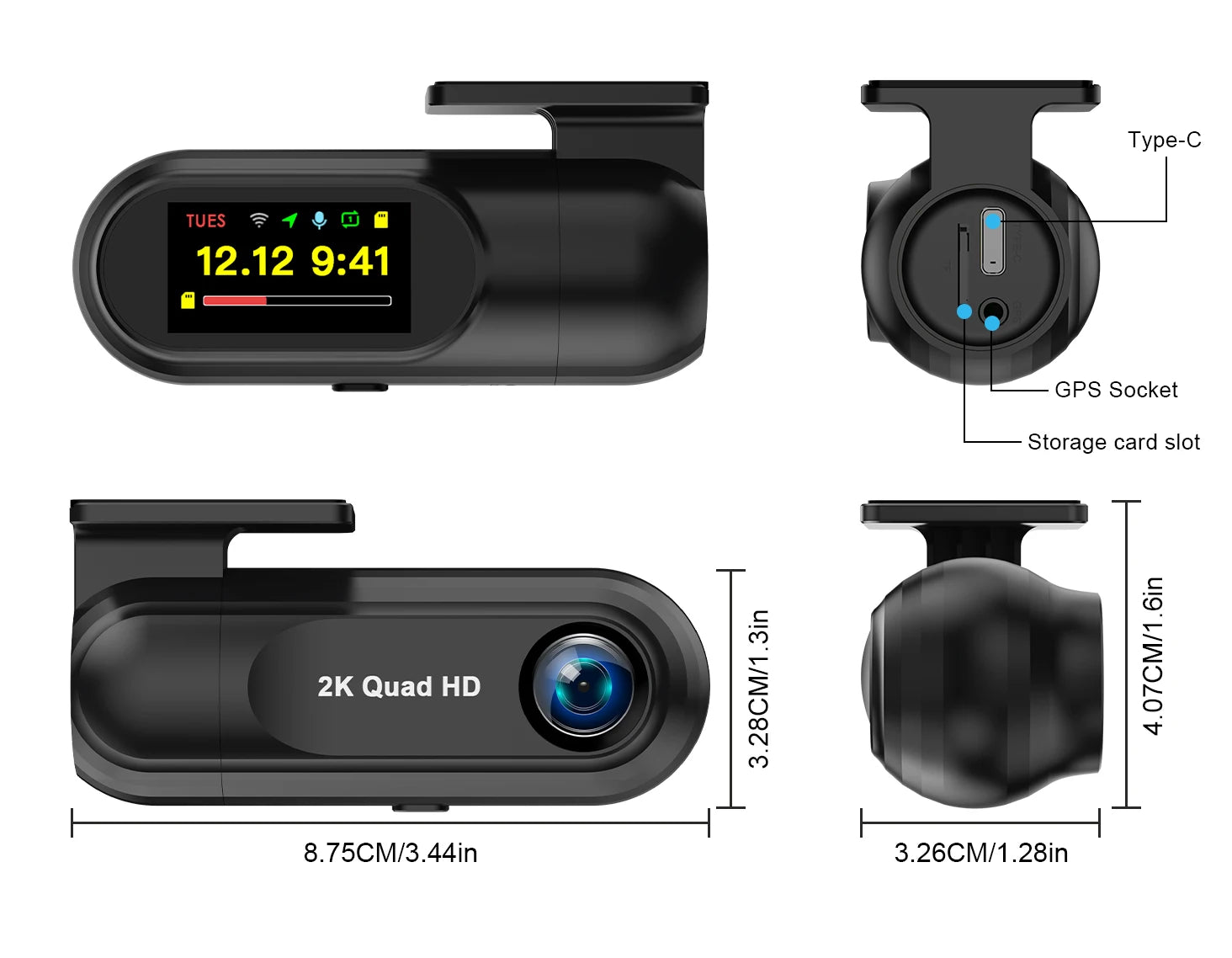 Kocam 2K Dash Cam — WiFi, GPS, Night Vision