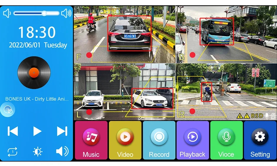 KI-Blindbereichsradaralarm – 7" AHD 4-Kanal Split-Screen DVR, LKW, Bus & SUV