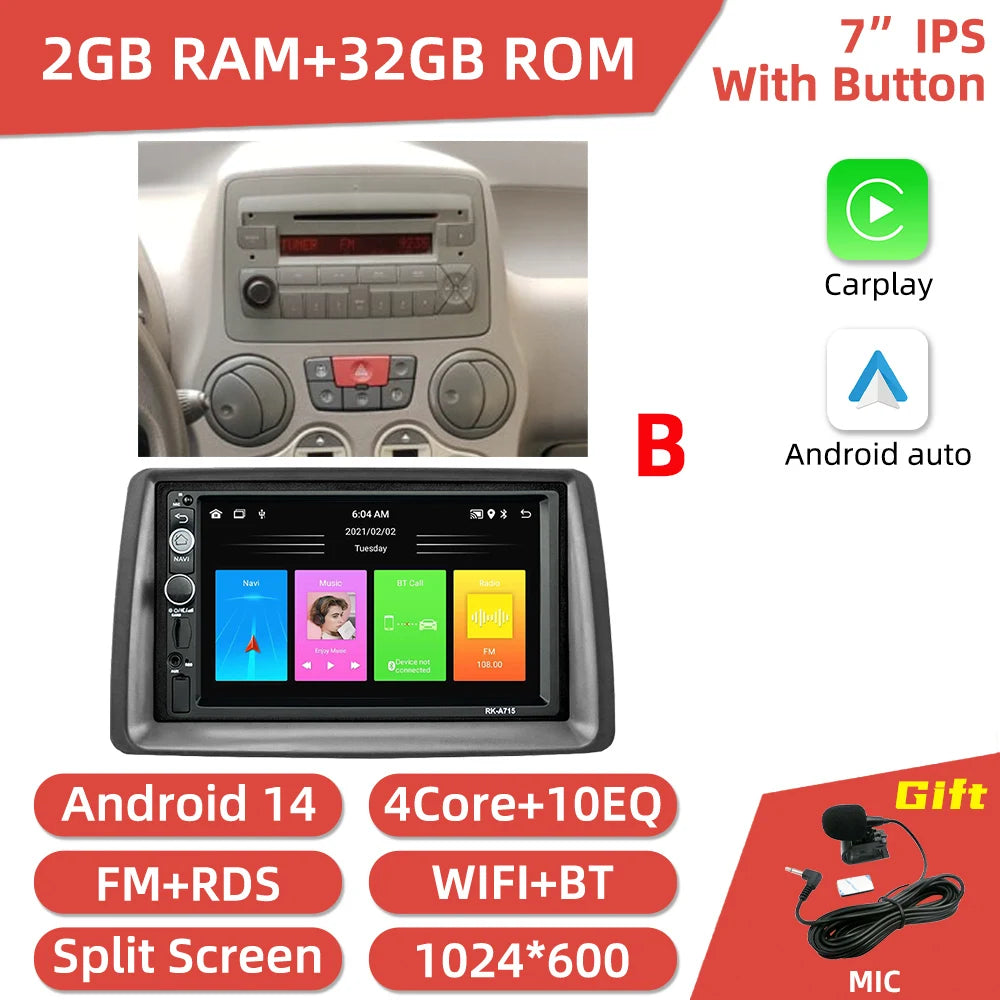 FIAT Panda 2 Din — 7" GPS, WiFi, Car Stereo