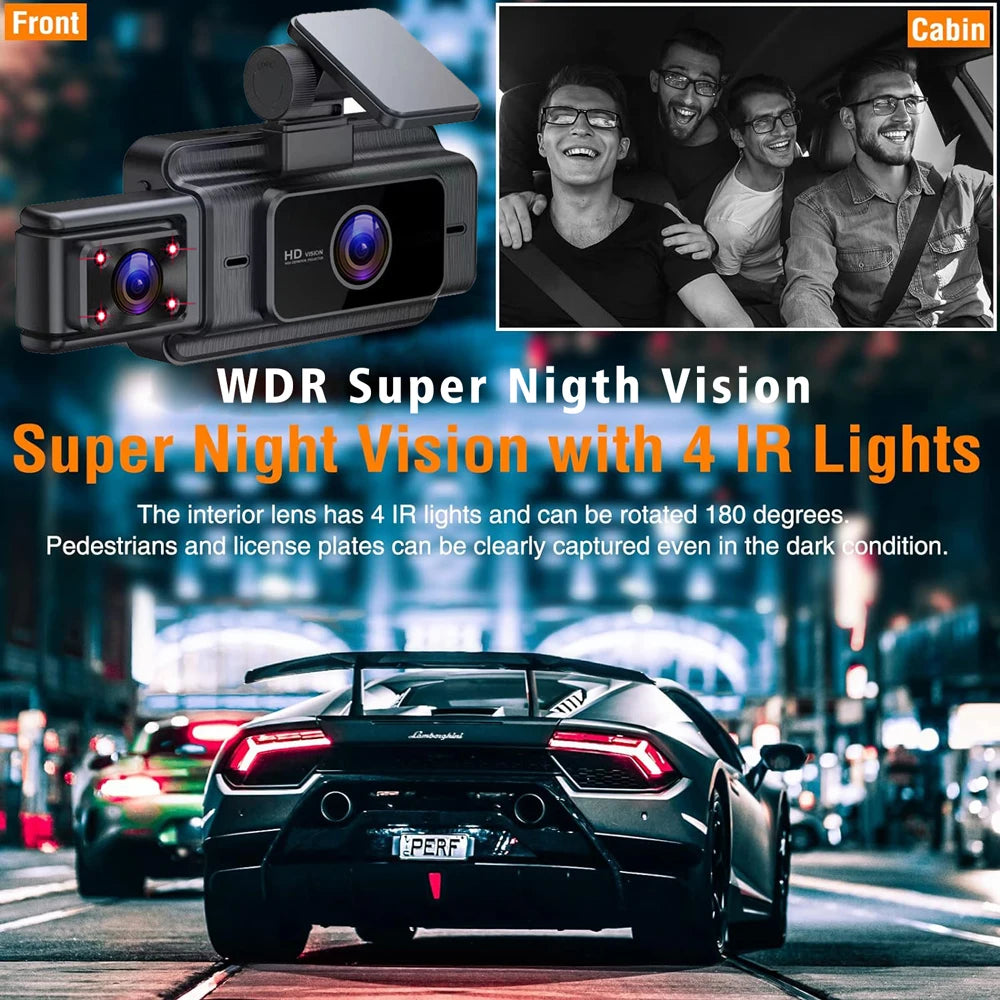 WiFi 3-Channel Dash Cam — 1080P, Cabin Lens