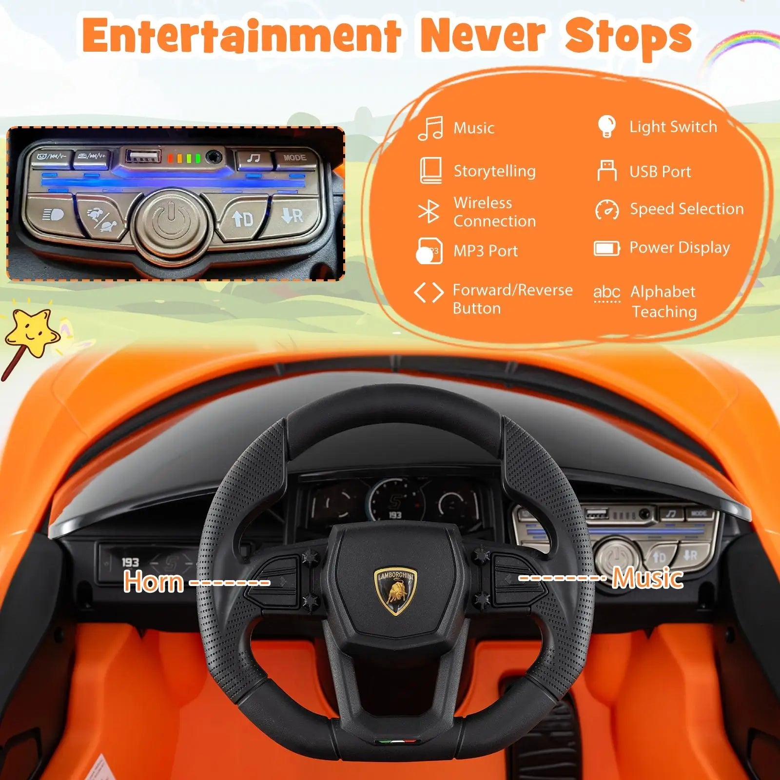 DORTALA 12V Kids Ride on Car Licensed Lamborghini Revuelto Electric Vehicle Kids Gift Christmas Gift