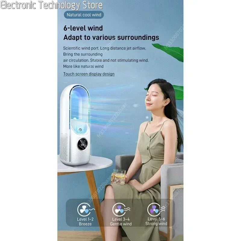 2025 Bladeless Tischventilator – 6 Geschwindigkeiten, leise Kühlung & Luftbefeuchter für Zuhause & Büro