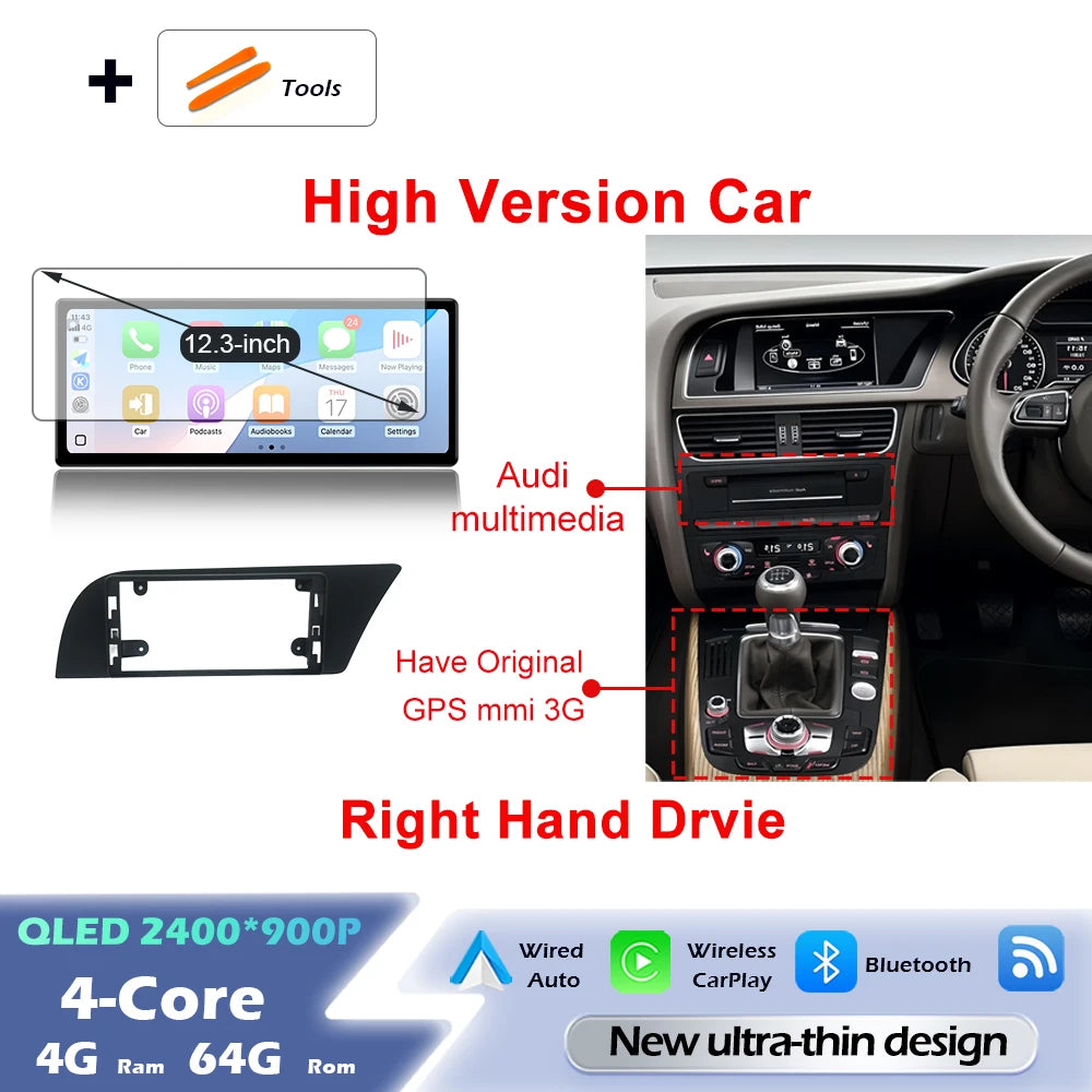 Audi A4/A5 Android 16 — Wireless CarPlay, QLED