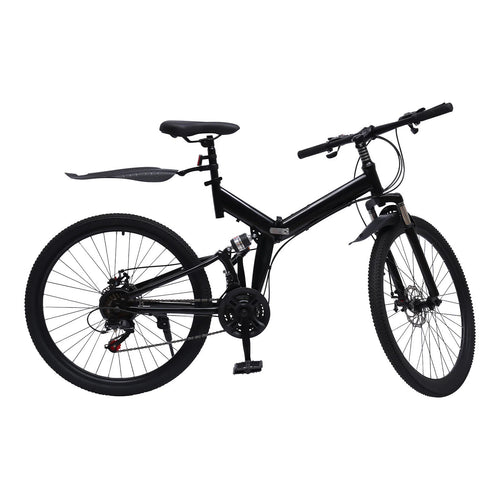 26 Inch Folding Mountain Bike 21 Speed Double Disc Brake Carbon Steel Frame Foldable Design 100kg Load Adult Bicycle — available at Teckeleck
