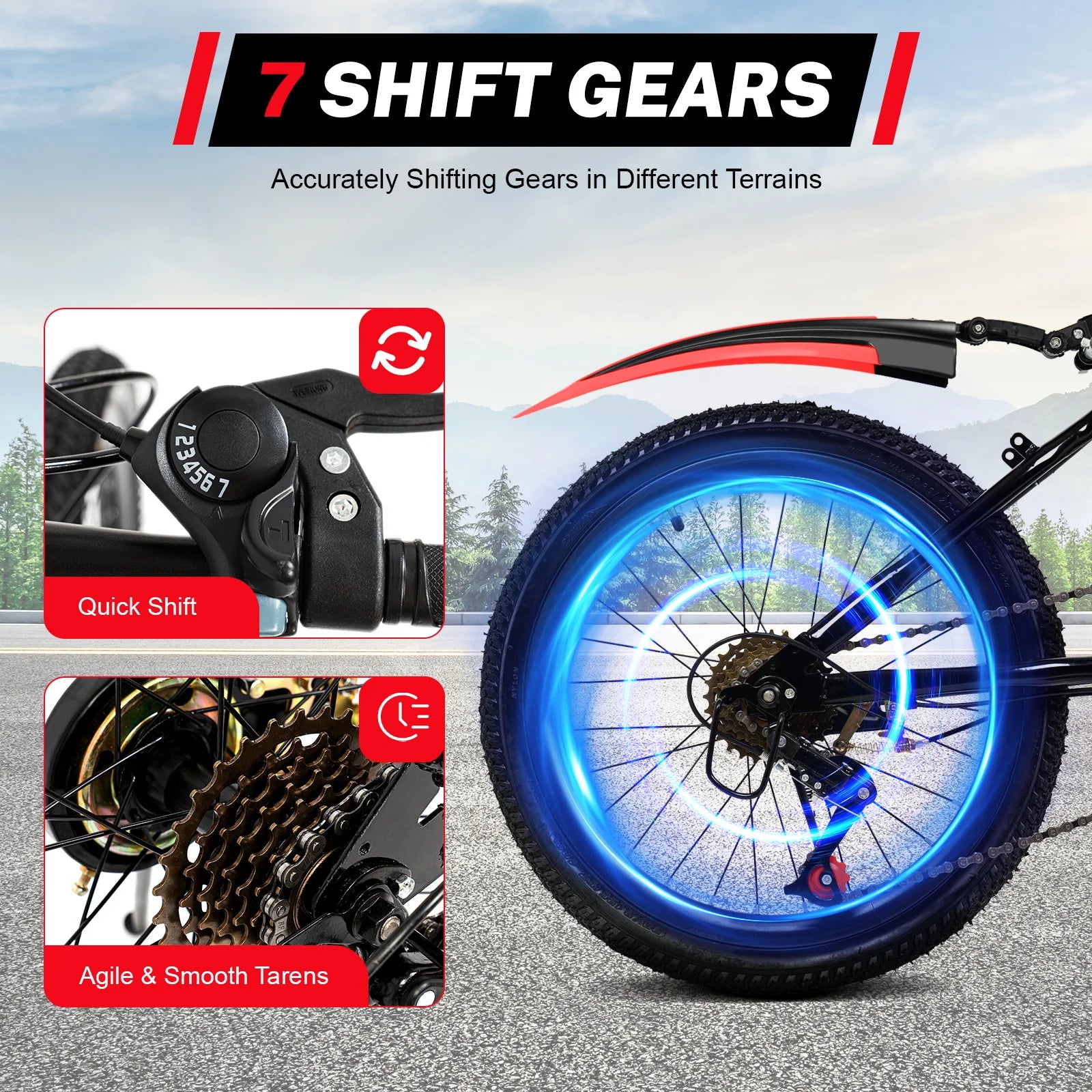 20 Inch Kids Bike Children Bicycle for Boys Girls Ages 8-12 Years Old, MTB Mountain Bike 7 Speed City Bike, GREEB/RED