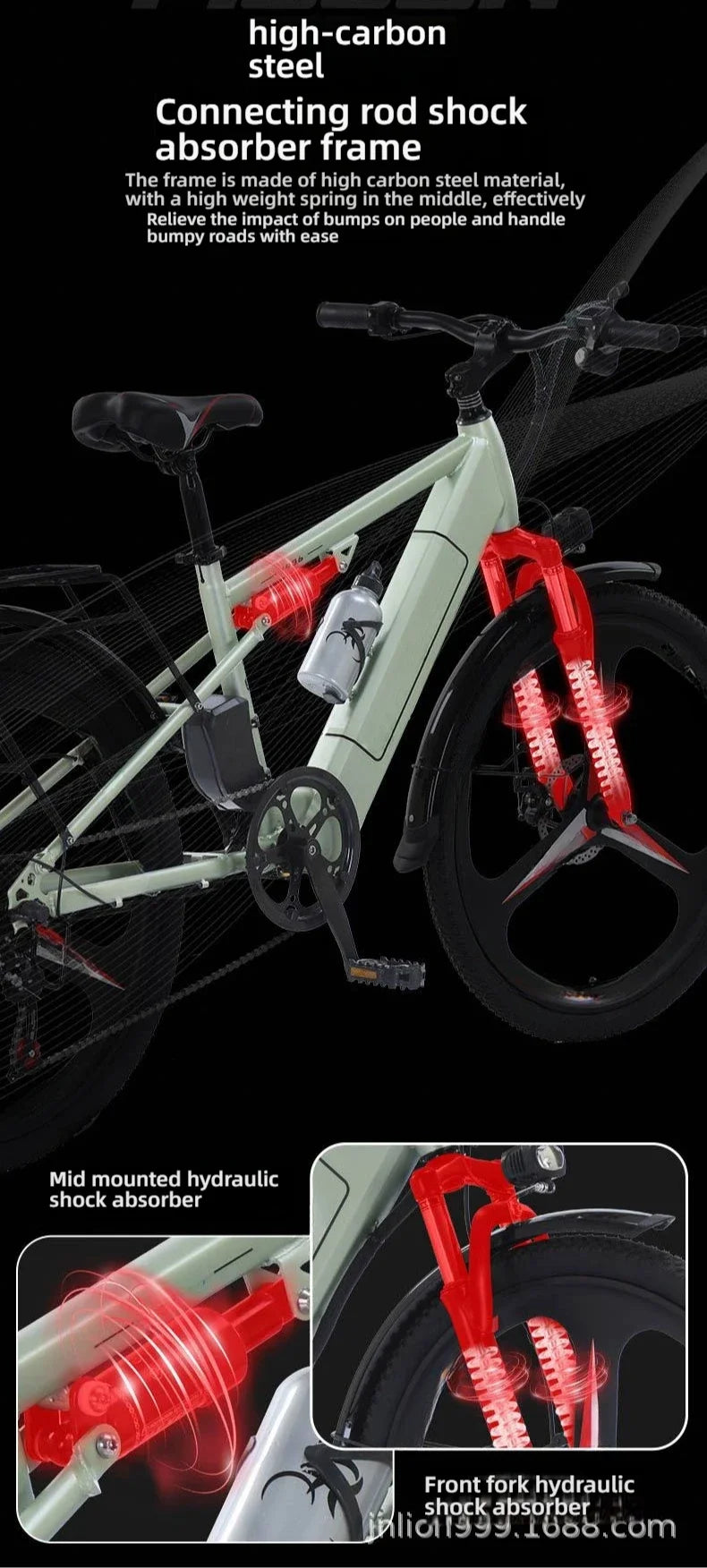 Ebike 400W motor 48V 30AH lithium battery 26-inch tire electric bicycle, urban commuting and transportation adult electric bike