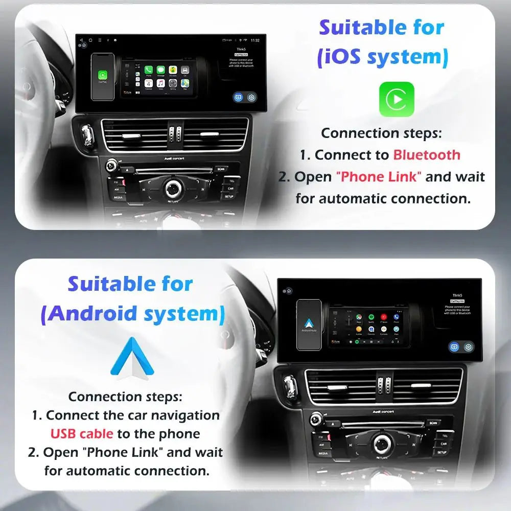 Audi A4/A5 Android 16 — Wireless CarPlay, QLED
