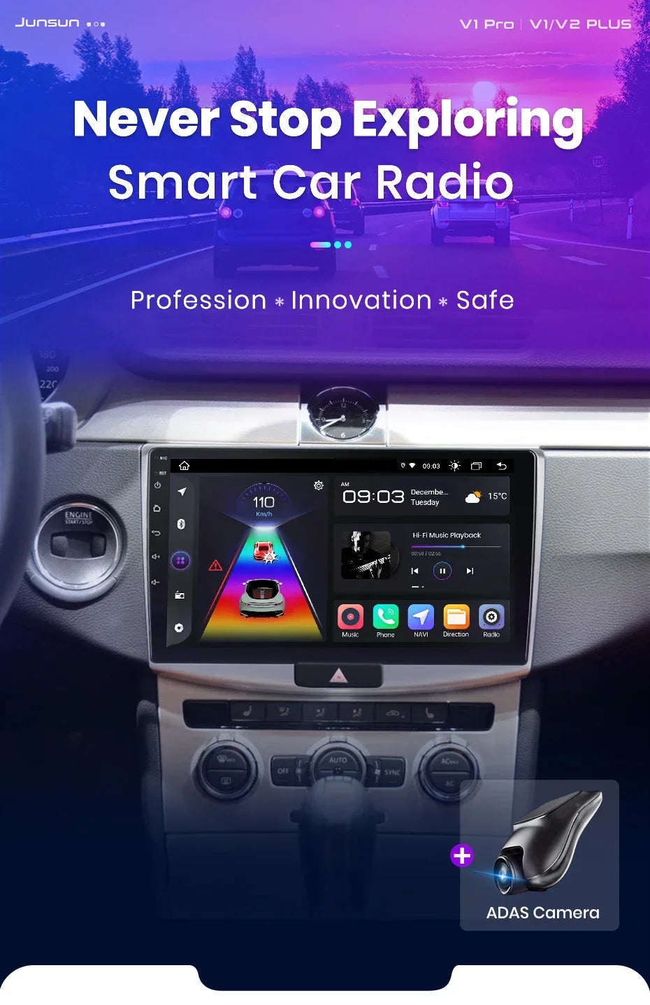 Junsun Wireless CarPlay Radio — VW Passat B6/B7 & CC 2005-2014, Android GPS, WLAN, DSP