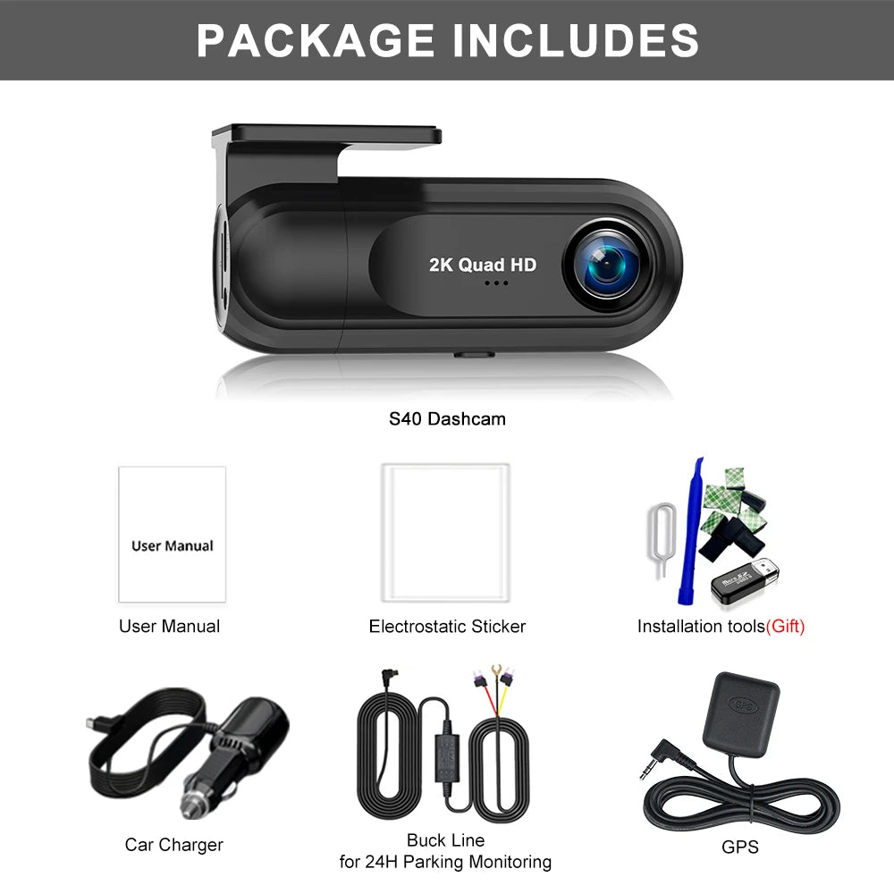 Kocam 2K Dash Cam — WiFi, GPS, Night Vision