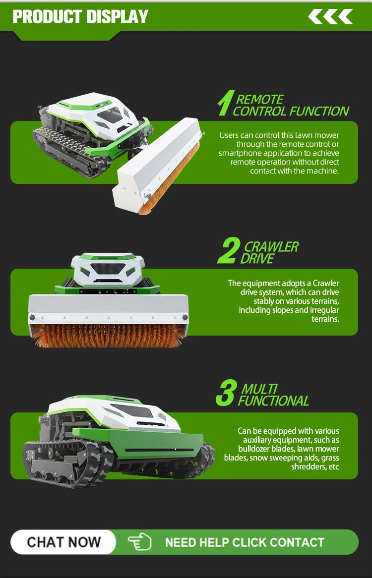 Cordless Tracked Lawn Mower with Obstacle Detection And GPS Remote Control for Rough Terrain Commercial Farm Use