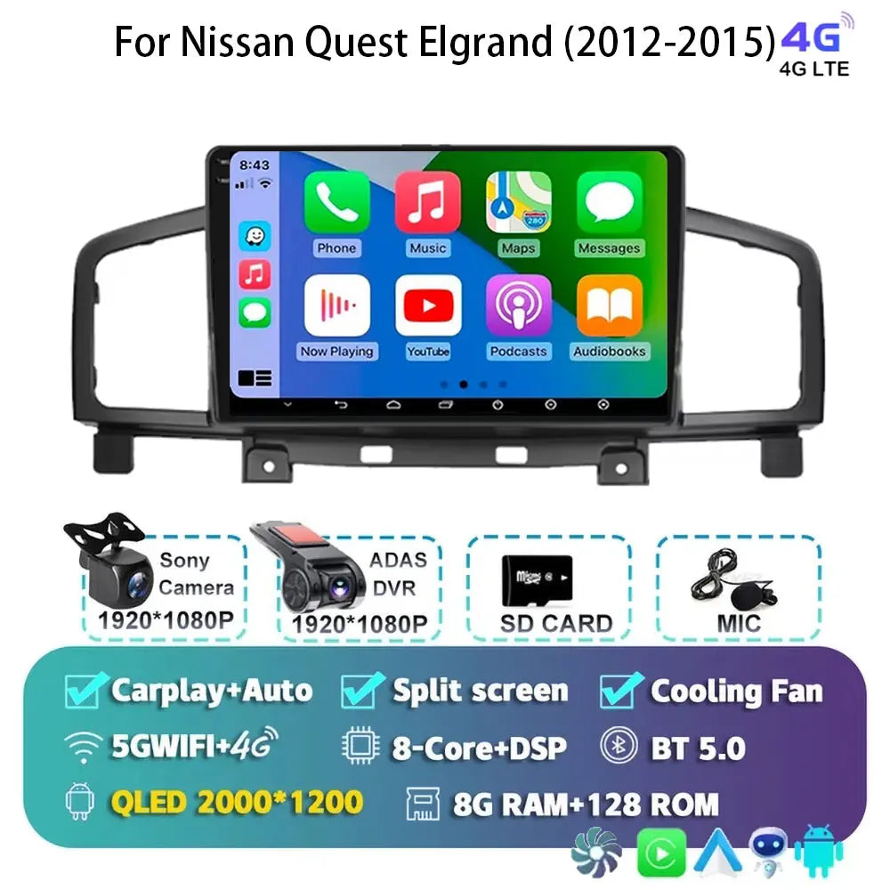 Android 15 Car Radio — Compatible with Nissan Quest | QLED | 5G WiFi