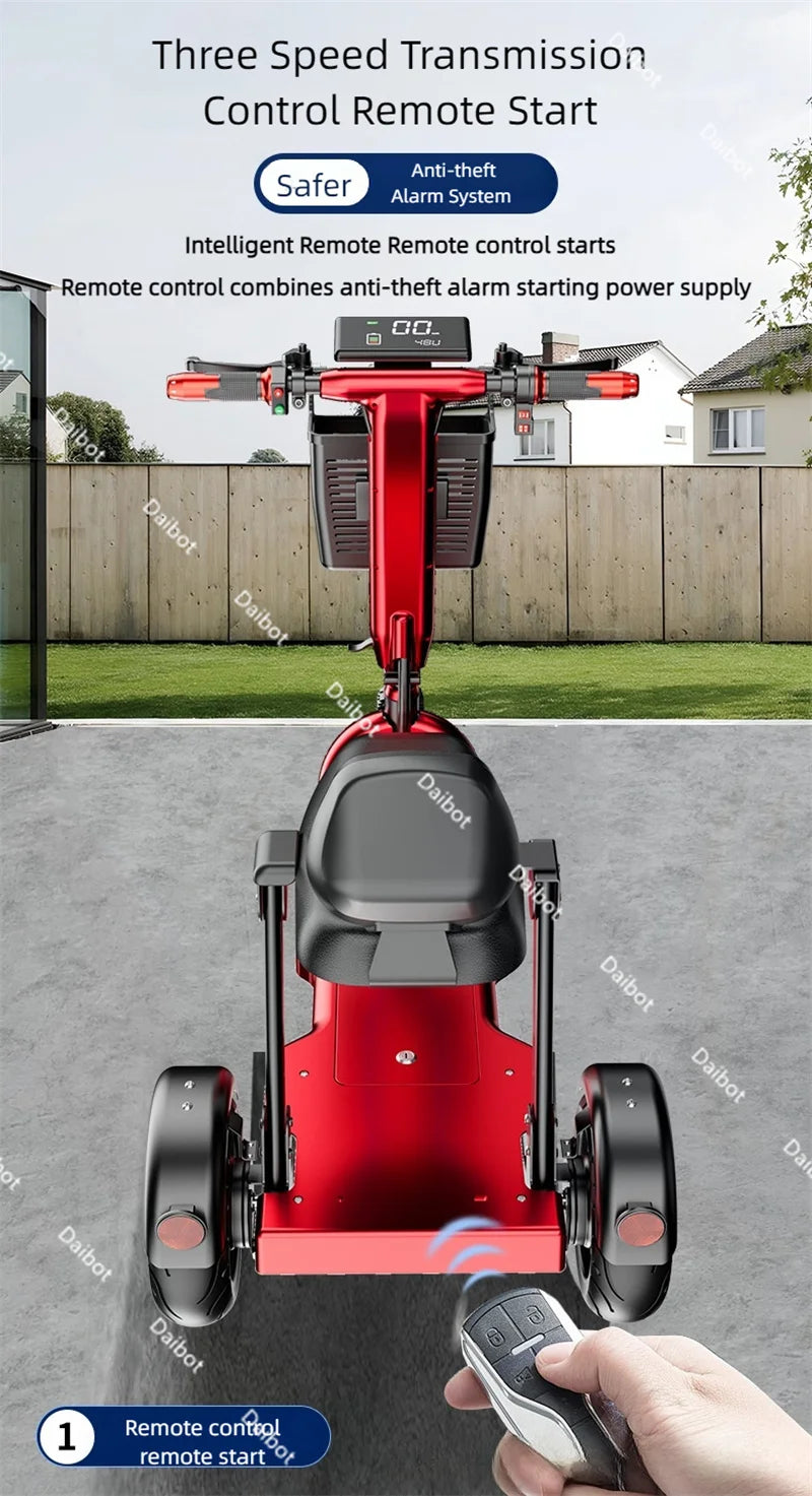 Family 3 Wheel Foldable Mobility Scooter For Seniors Anti-Theft Alarm 2 Seat Long Range 1000W Small Electric Tricycle Folding