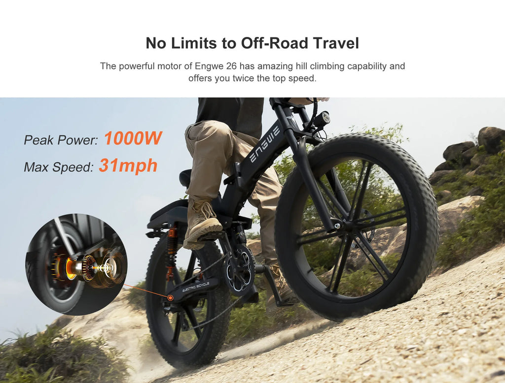 Folding Snow Tire E-Bike — 1000W, Full Suspension