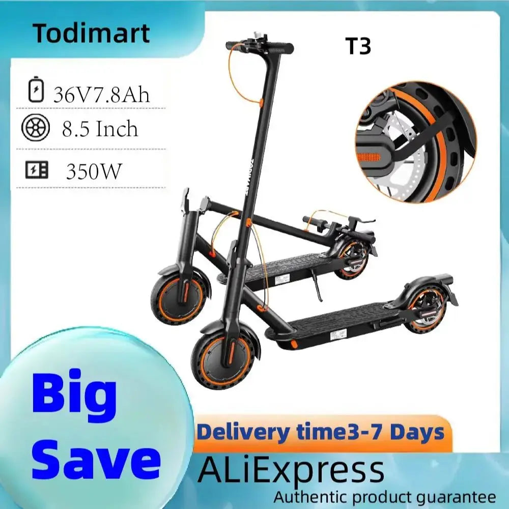 350W 7.8Ah Battery Todimart T3 Electric Scooter 8.5-Inch Foldable for Urban Commuting Sports & Entertainment