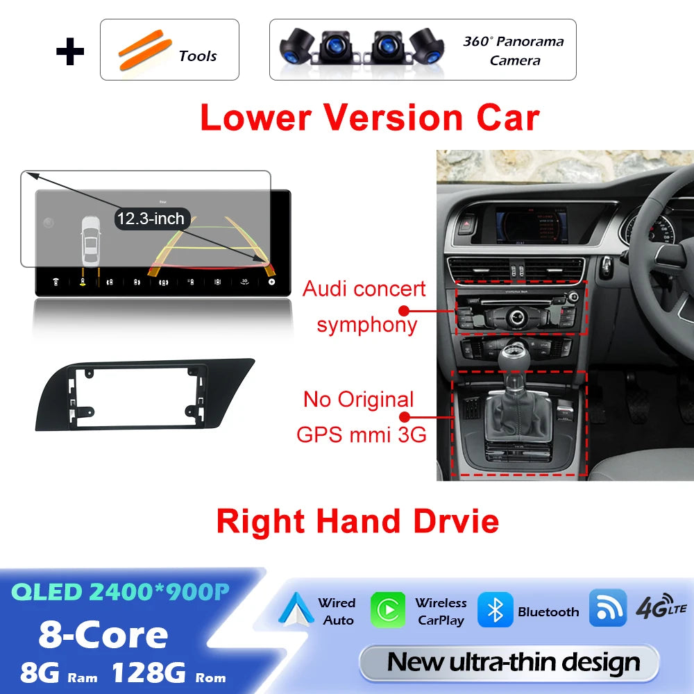 Audi A4/A5 Android 16 — Wireless CarPlay, QLED