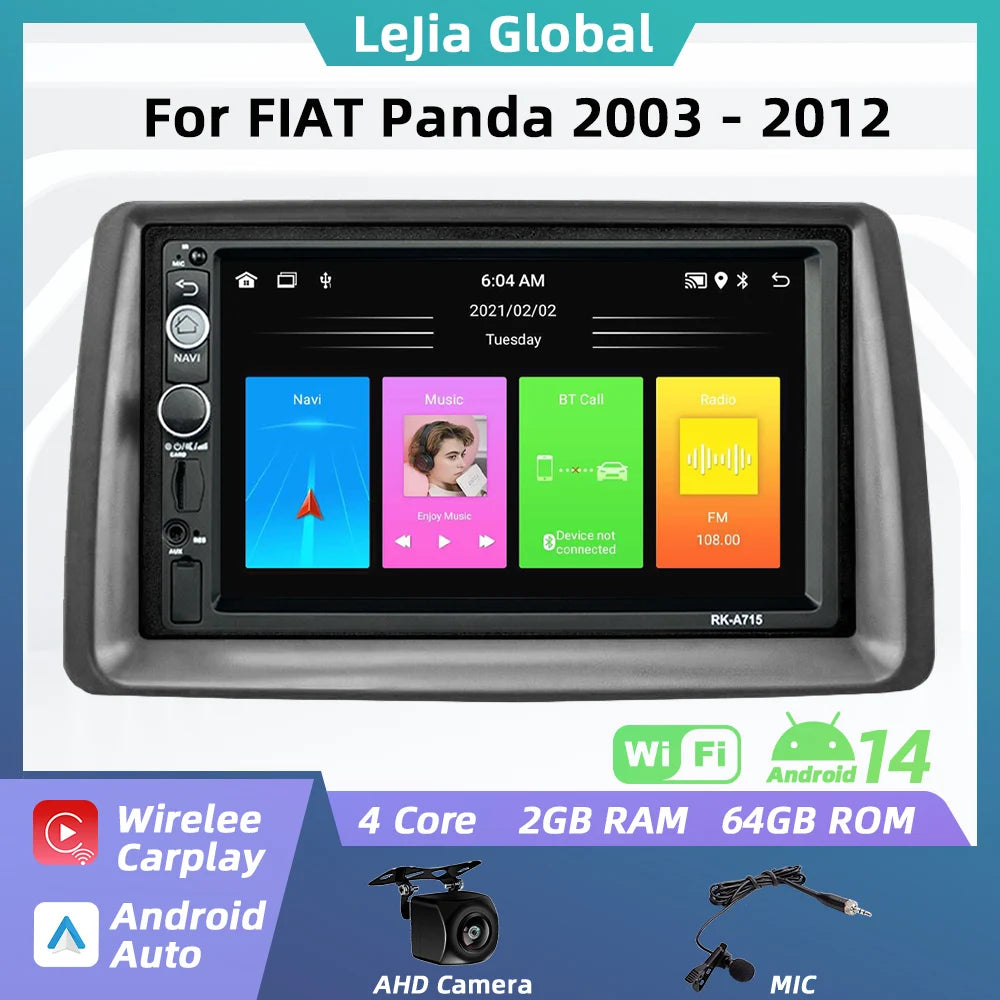 FIAT Panda 2 Din — 7" GPS, WiFi, Car Stereo