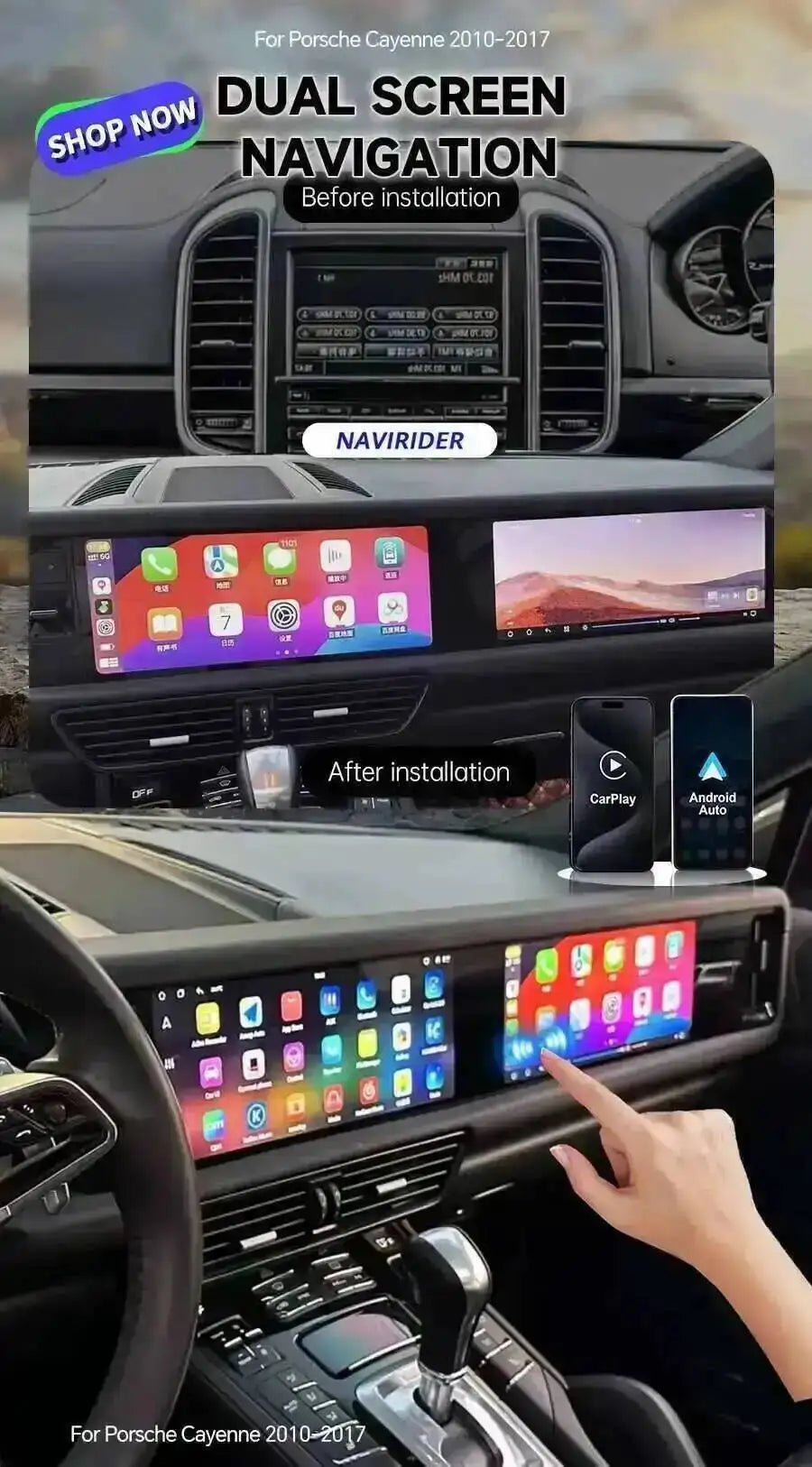 Yes 24.6" Dual Screen 256GB Android 15 For Porsche Cayenne 2010-2017 Carplay Radio Android Auto Stereo Multimedia Video Player
