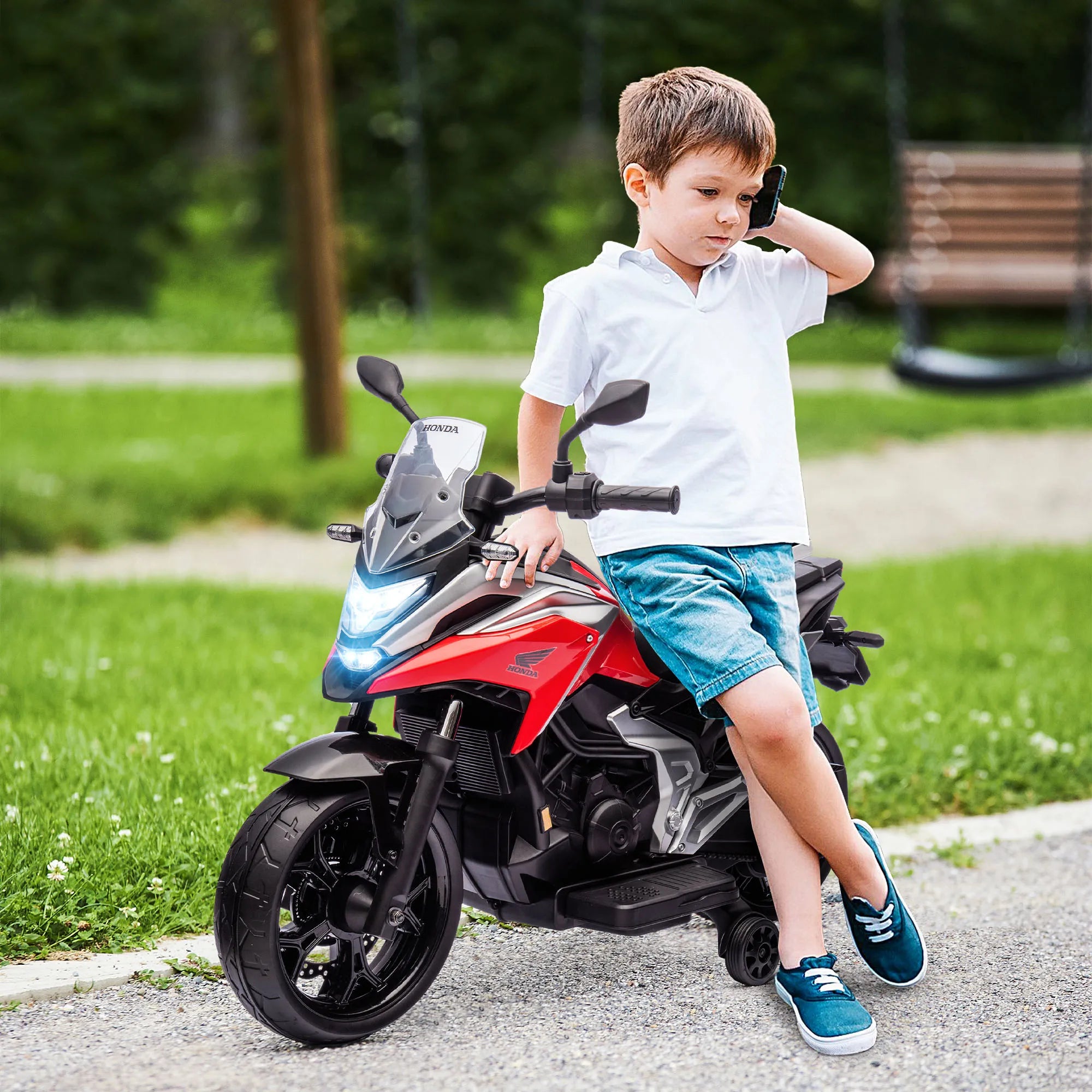 AIYAPLAY Honda Licensed 12V Kids Electric Bike w/ Music, Headlights