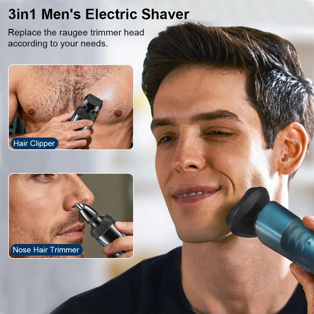 Electrical Rotary Shaver for Men Rechargeable Washable Beard Shaver 3-in-1 Electric Shaver Hair Clipper Nose Hair Trimmer
