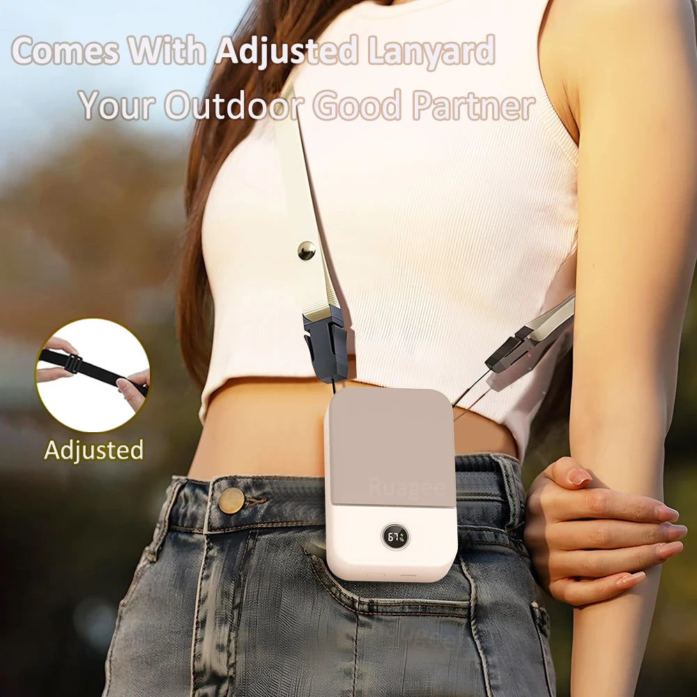Waist Fan Portable Outdoor Mini Hanging Neck Fan 3 Gear Strong Wind Bladeless Waist Neck Fan Air Cooler USB Fan 2000Mah