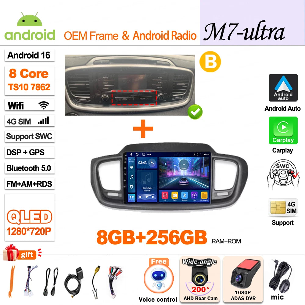 Android 16 Car Radio — Compatible with Kia Sorento | DSP | GPS