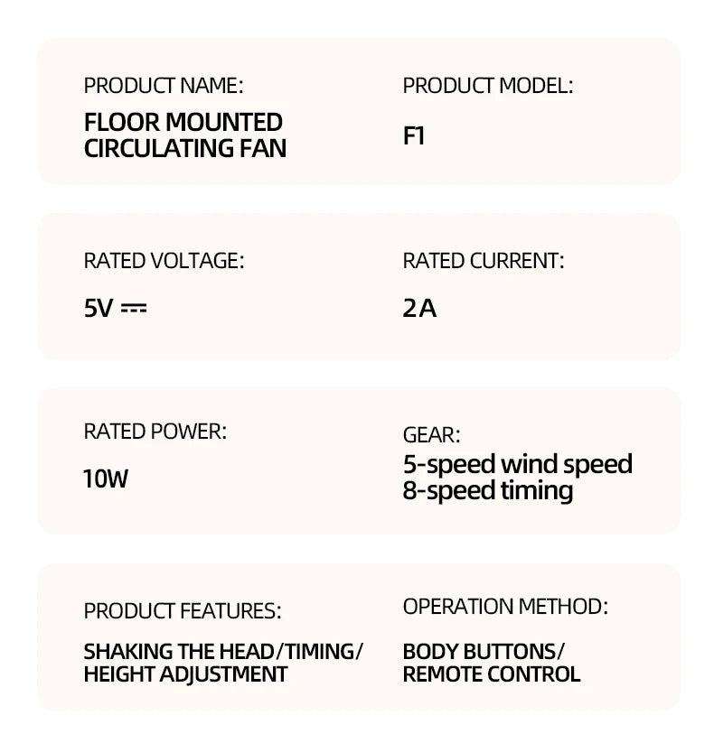 Oscillating Air Fan — 5-Speed, Cordless, Adjustable