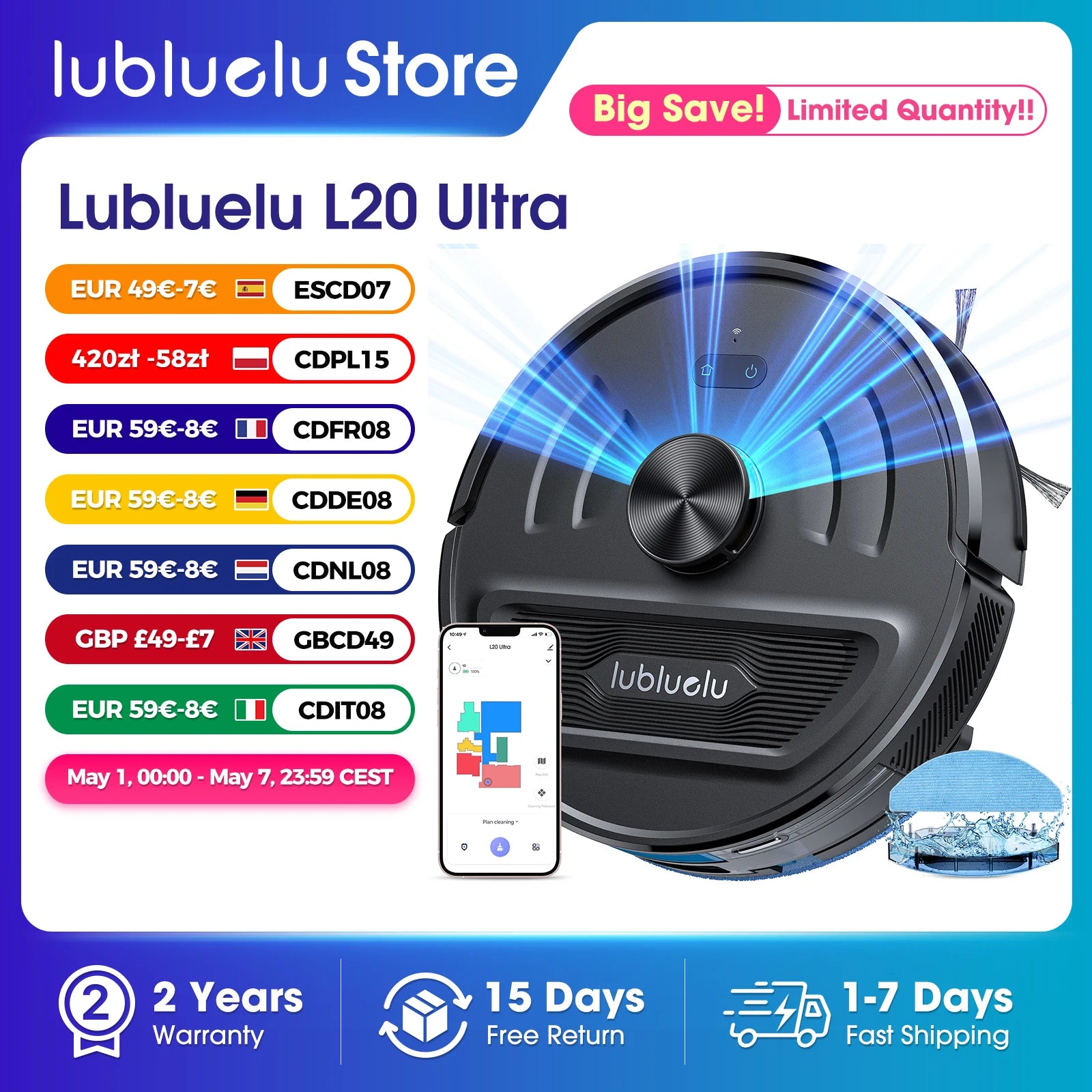 Lubluelu L20 Ultra — 6000Pa, LiDAR Navigation