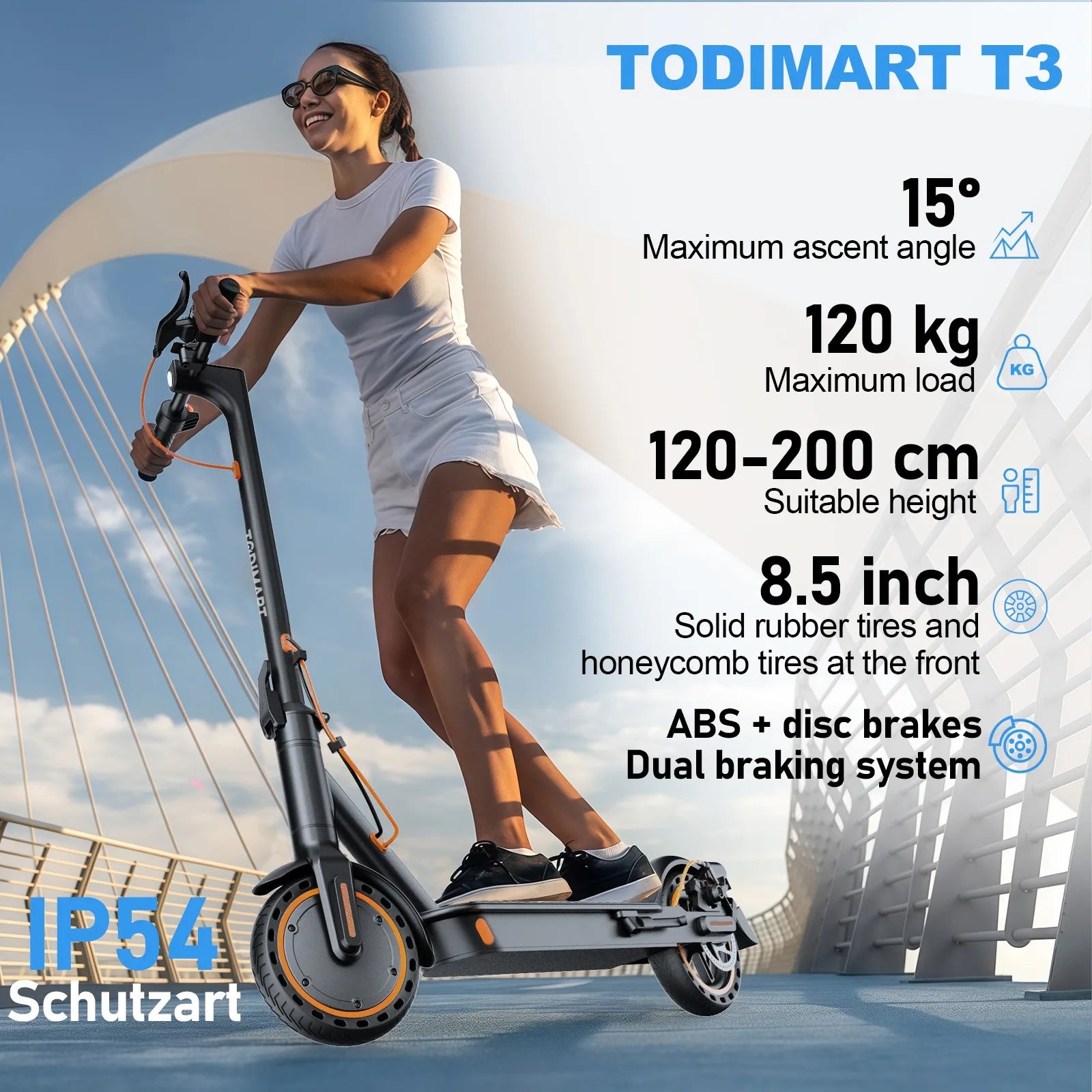 TODIMART T3 Foldable and Portable Electric Scooter with APP Control, 350W 36V 7.8Ah Motor, 25km/h Speed, 8.5" Tires