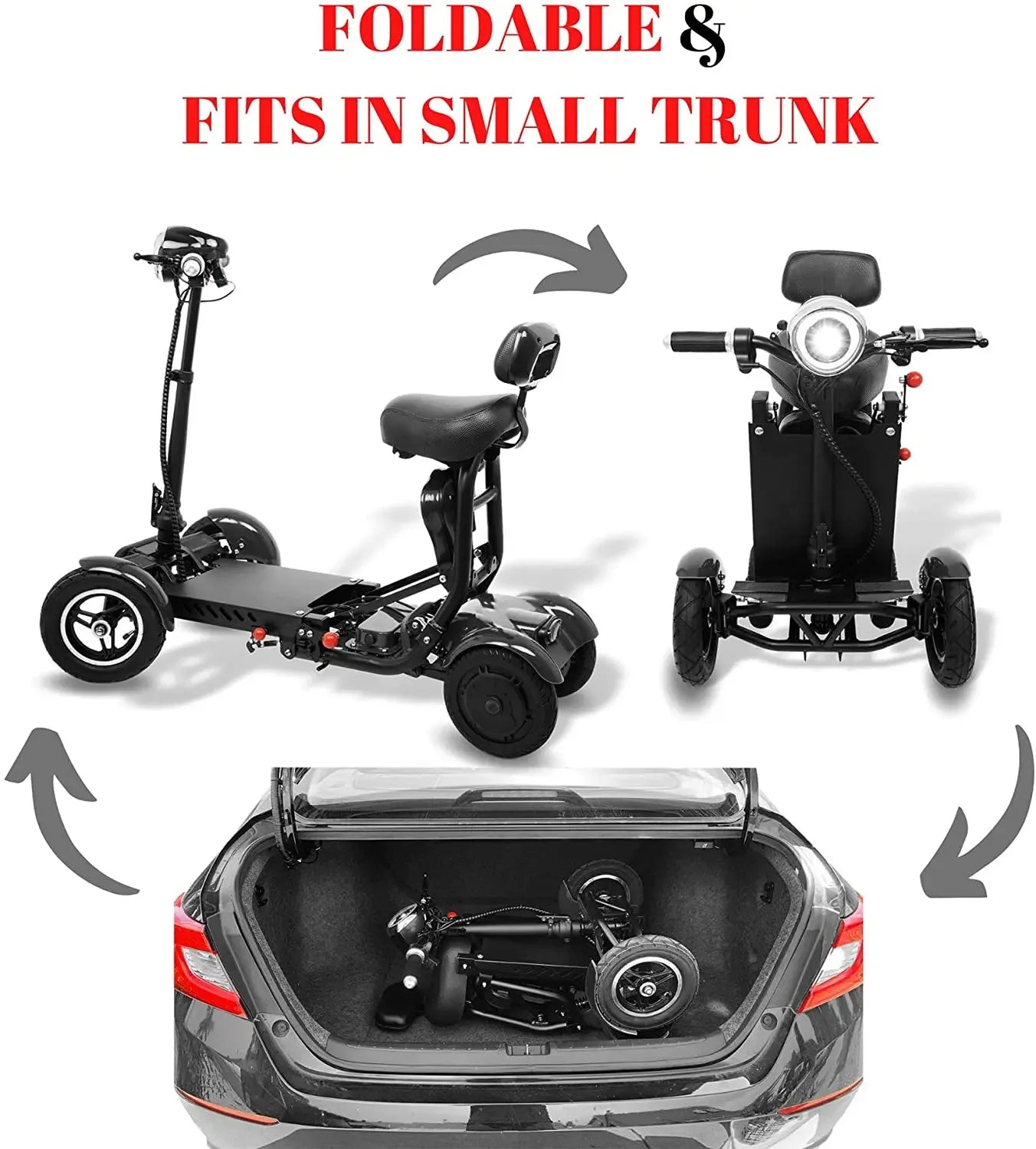 4 Wheel Mobility Scooters for 2 Peoples With Baby Seat 500W 36V 15.6AH  Adults 10 Inch Electric Scooter Dual Motor