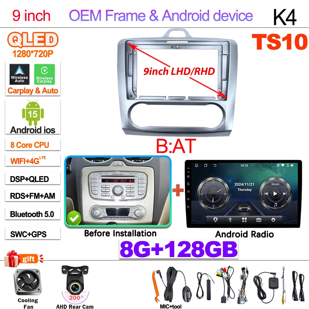 Ford Focus Android 15 — Wireless CarPlay, WiFi
