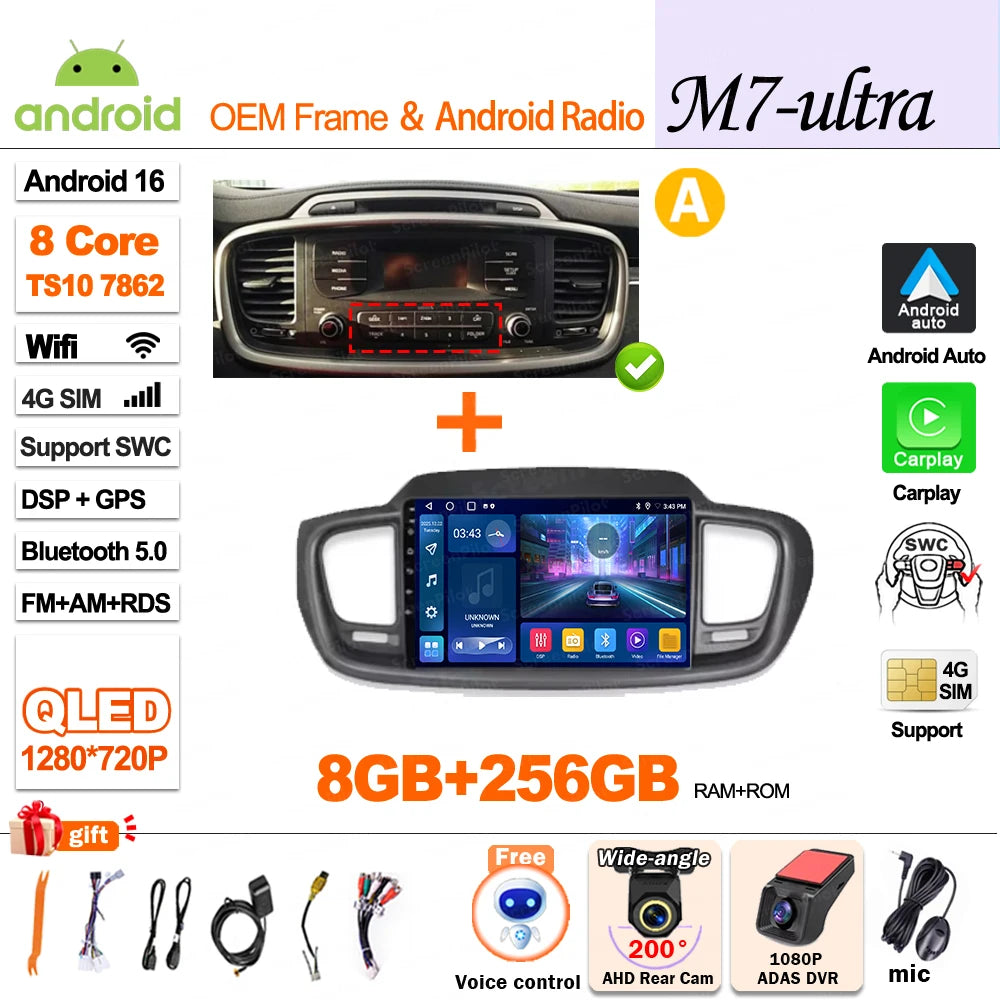 Android 16 Car Radio — Compatible with Kia Sorento | DSP | GPS