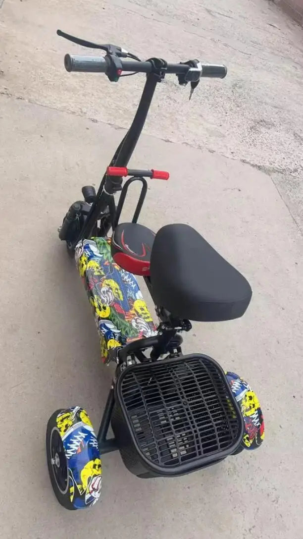 500W Electric Scooter For Elderly Small Foldable With Colorful Pedals/Basket/Handle Foldable Electric Tricycle 3 Wheels Adult
