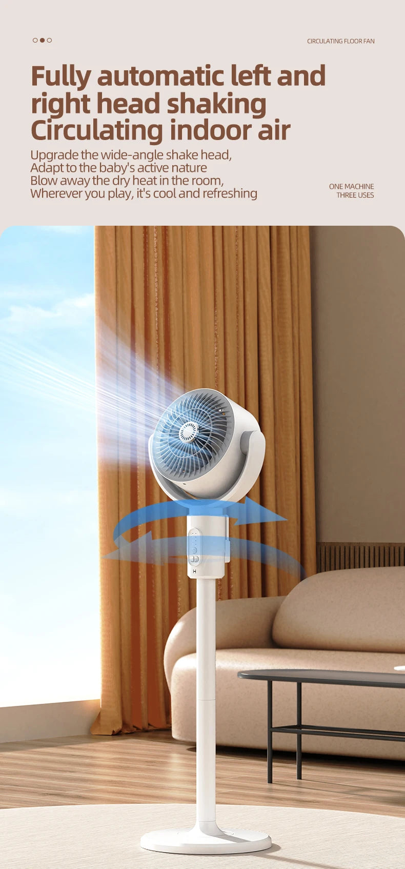 Oscillating Air Fan — 5-Speed, Cordless, Adjustable