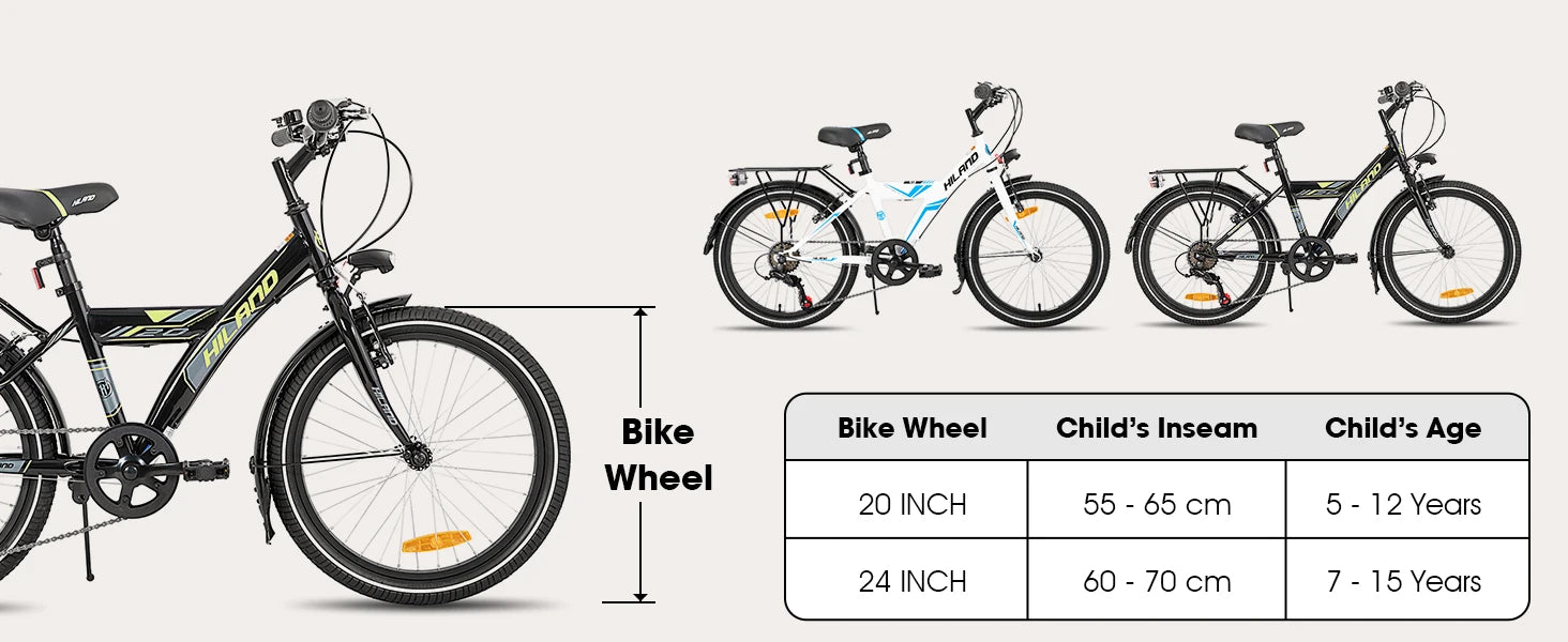 HILAND 20/24 Inch Kids Bike with Rear Rack, 6-Speed Gears Kids Bike with Hand Brakes, Children's Bicycle with Kickstand