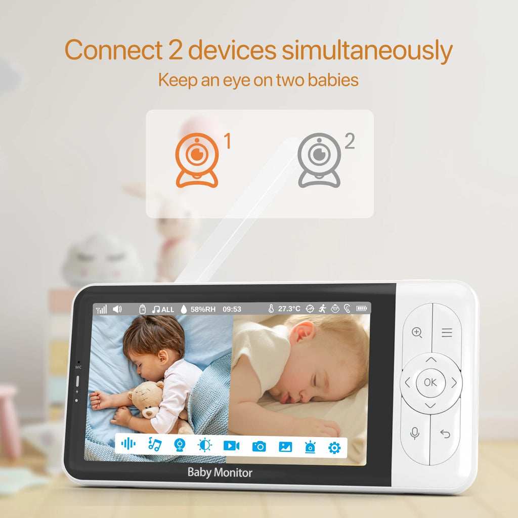 Tuya Smart Babyphone 2K-Kamera 5" 1080P Display Temperaturerkennung APP-Ansichtssteuerung Baby Nanny 2-Wege-Audio Babykamera
