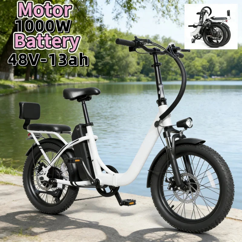 Foldable Parent E-Bike — 1000W, Removable Battery